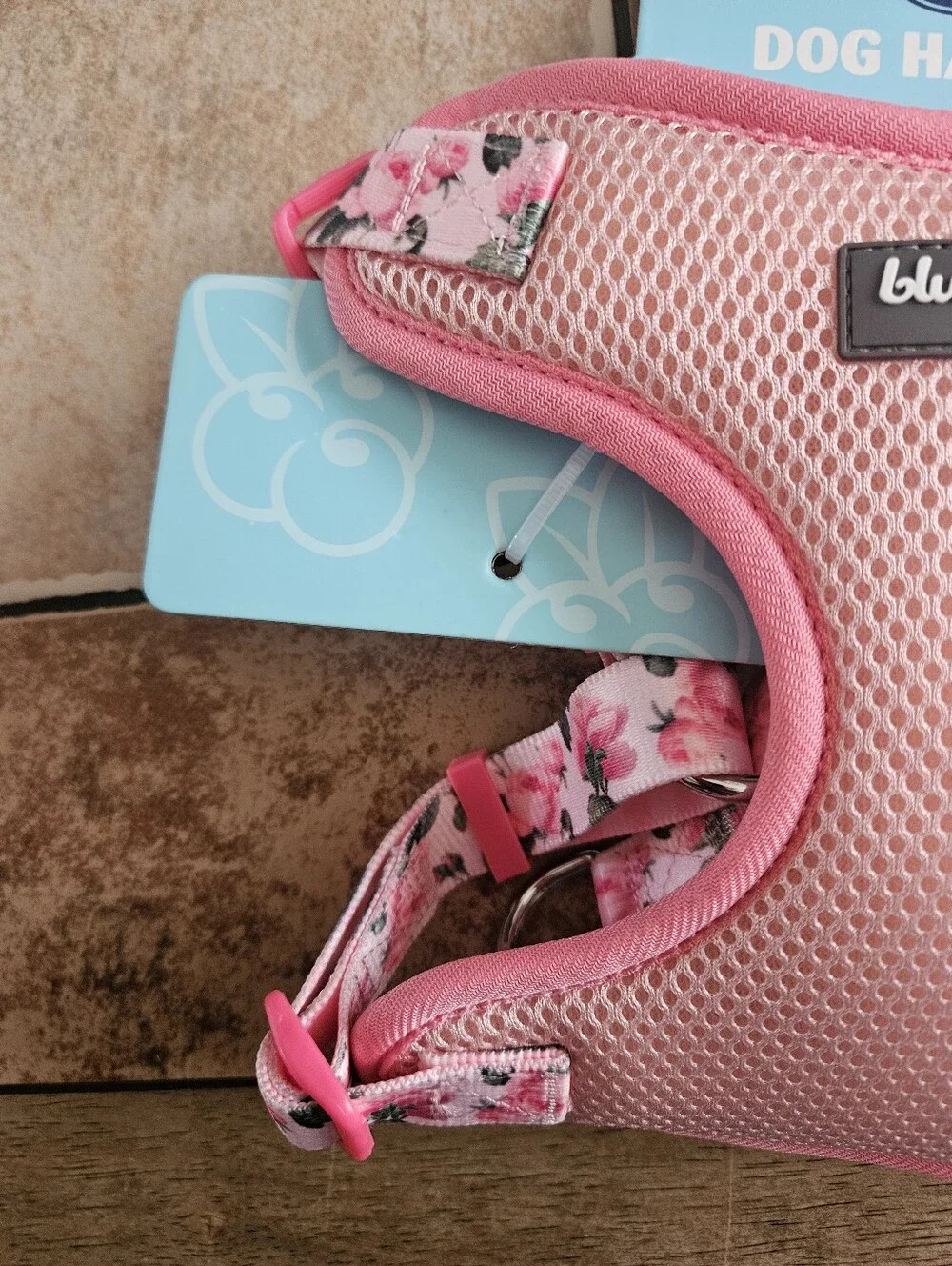 Blueberry Pet Rose Pink Flower Print Padded Dog Harness Vest Size M
